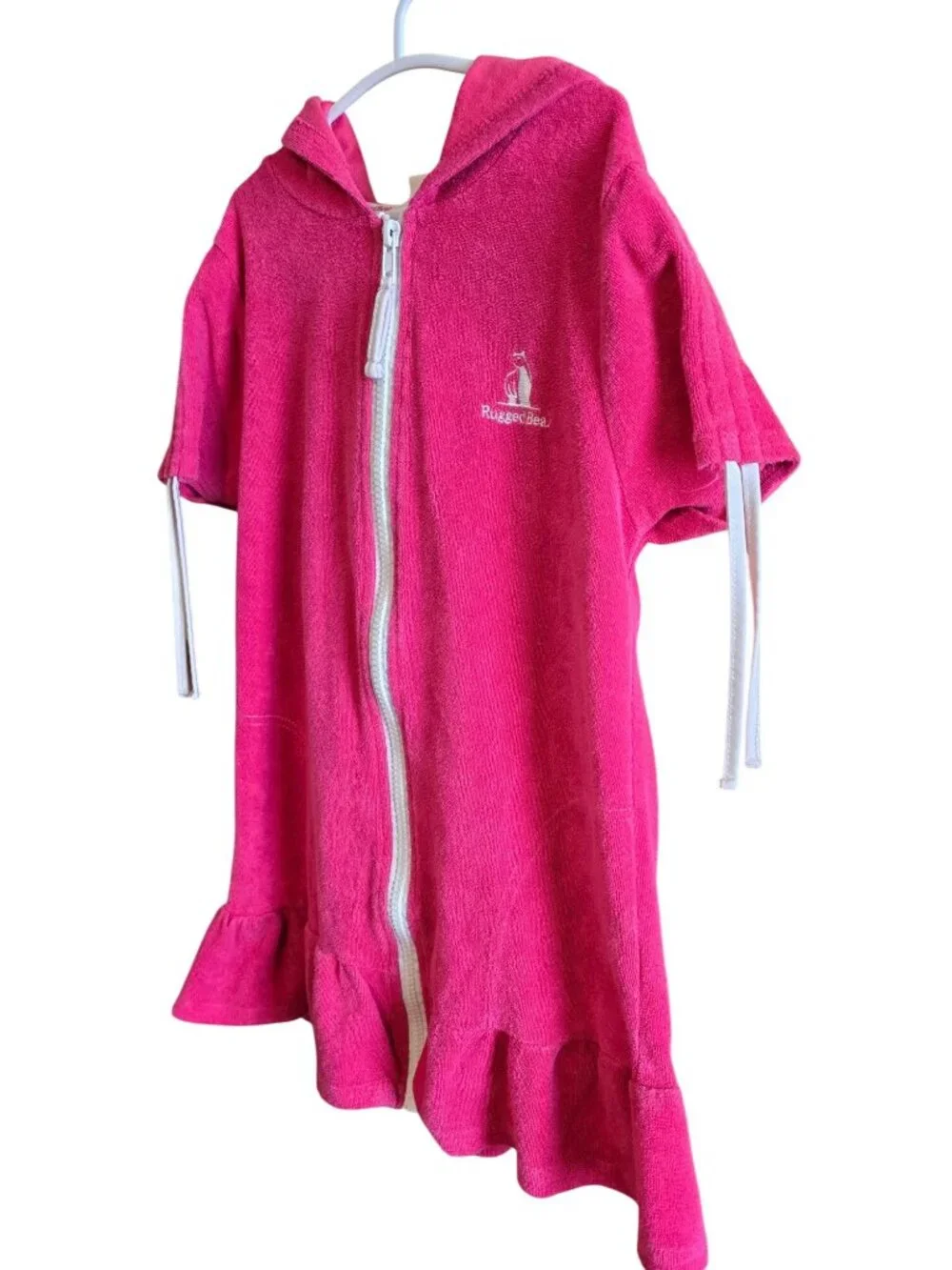 Rugged Bear Pink Hooded Terry Swim Cover-Up Zippered Dress 6X